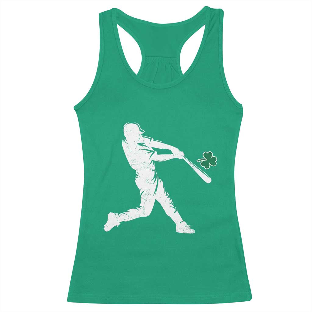 St Patricks Day Baseball Batter Silhouette Shamrock Racerback Tank Top