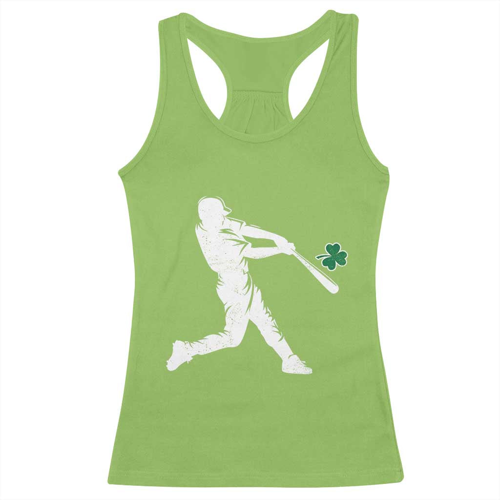 St Patricks Day Baseball Batter Silhouette Shamrock Racerback Tank Top