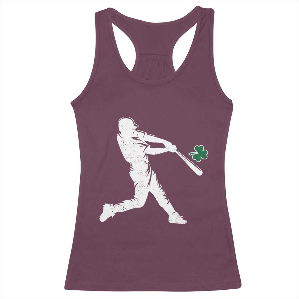 St Patricks Day Baseball Batter Silhouette Shamrock Racerback Tank Top