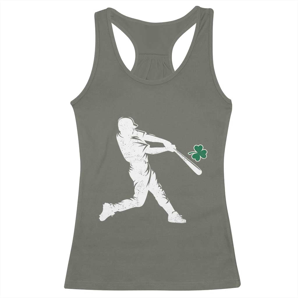 St Patricks Day Baseball Batter Silhouette Shamrock Racerback Tank Top