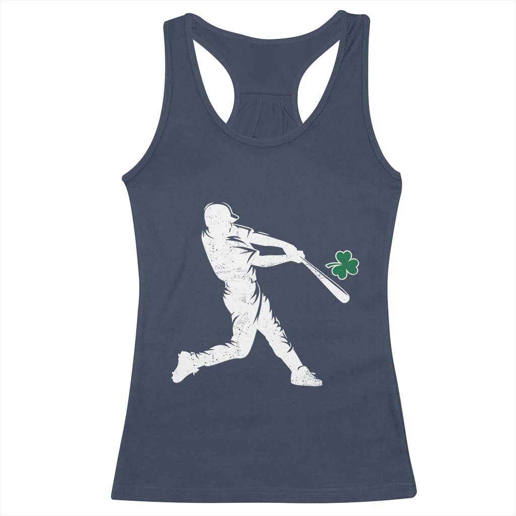 St Patricks Day Baseball Batter Silhouette Shamrock Racerback Tank Top