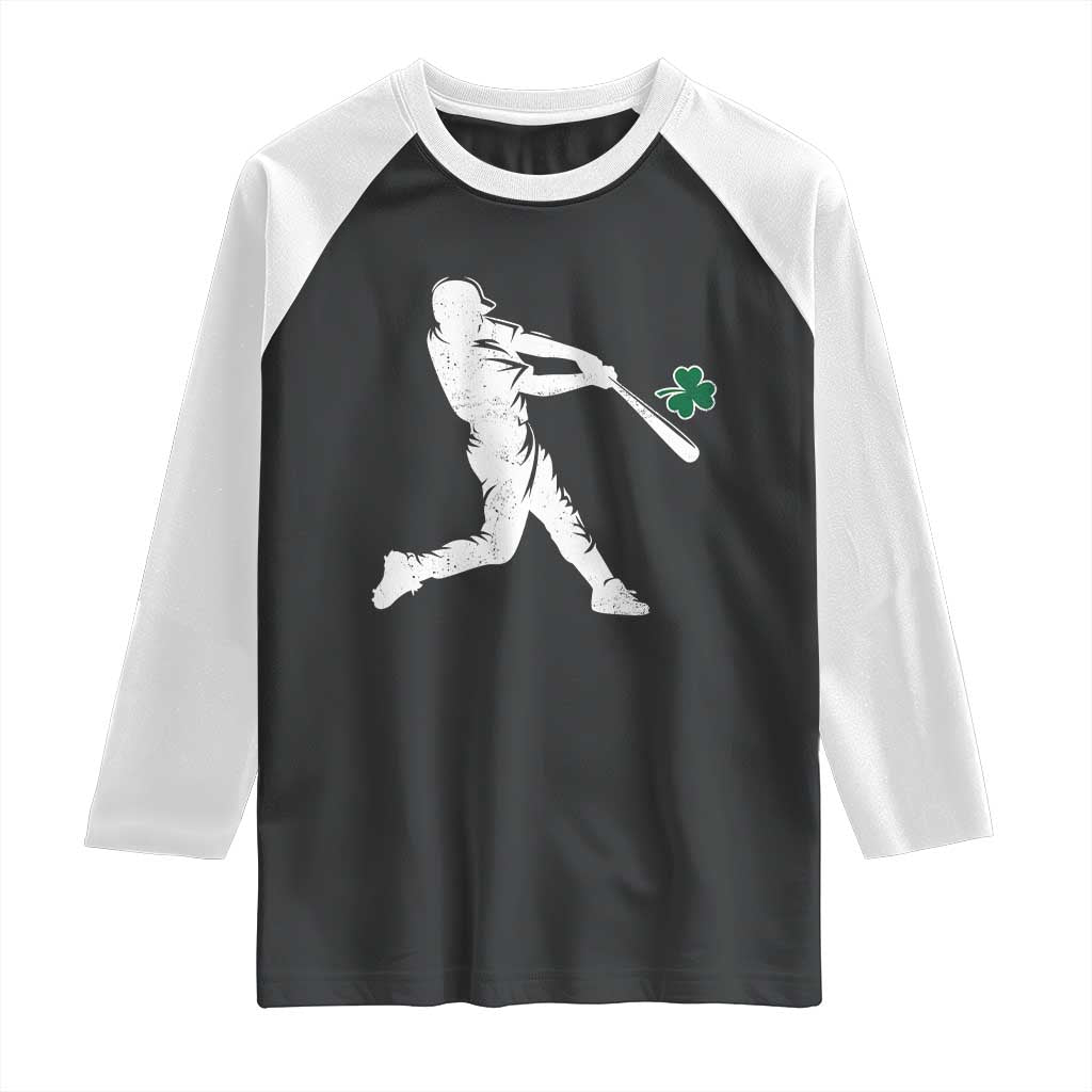 St Patricks Day Baseball Batter Silhouette Shamrock Raglan Shirt