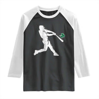 St Patricks Day Baseball Batter Silhouette Shamrock Raglan Shirt