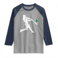 St Patricks Day Baseball Batter Silhouette Shamrock Raglan Shirt