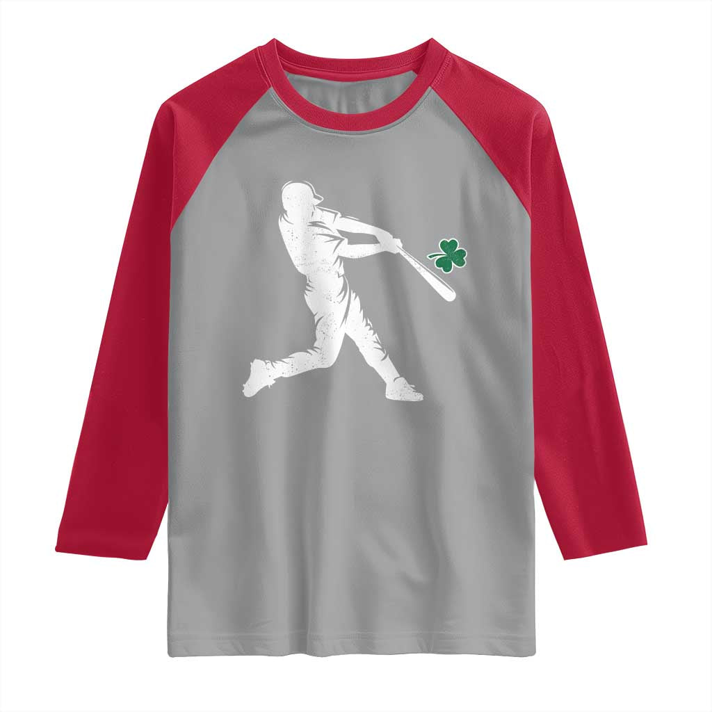 St Patricks Day Baseball Batter Silhouette Shamrock Raglan Shirt