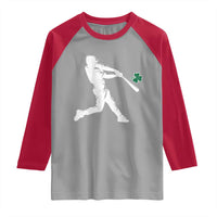 St Patricks Day Baseball Batter Silhouette Shamrock Raglan Shirt