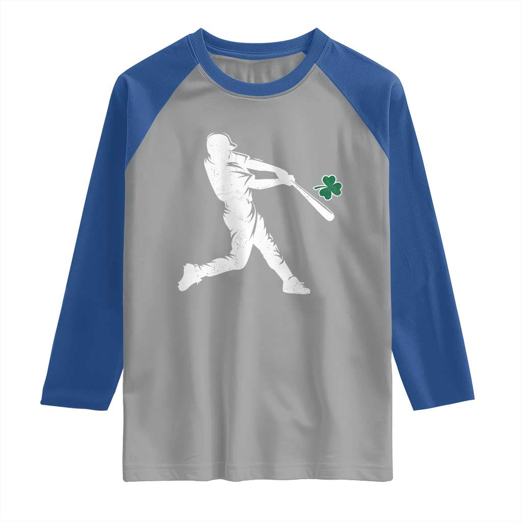 St Patricks Day Baseball Batter Silhouette Shamrock Raglan Shirt
