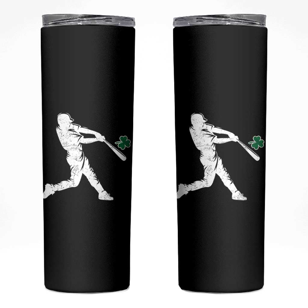St Patricks Day Baseball Batter Silhouette Shamrock Skinny Tumbler
