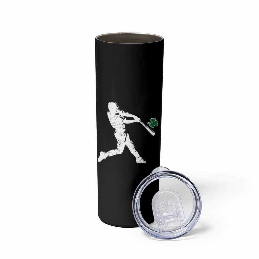 St Patricks Day Baseball Batter Silhouette Shamrock Skinny Tumbler