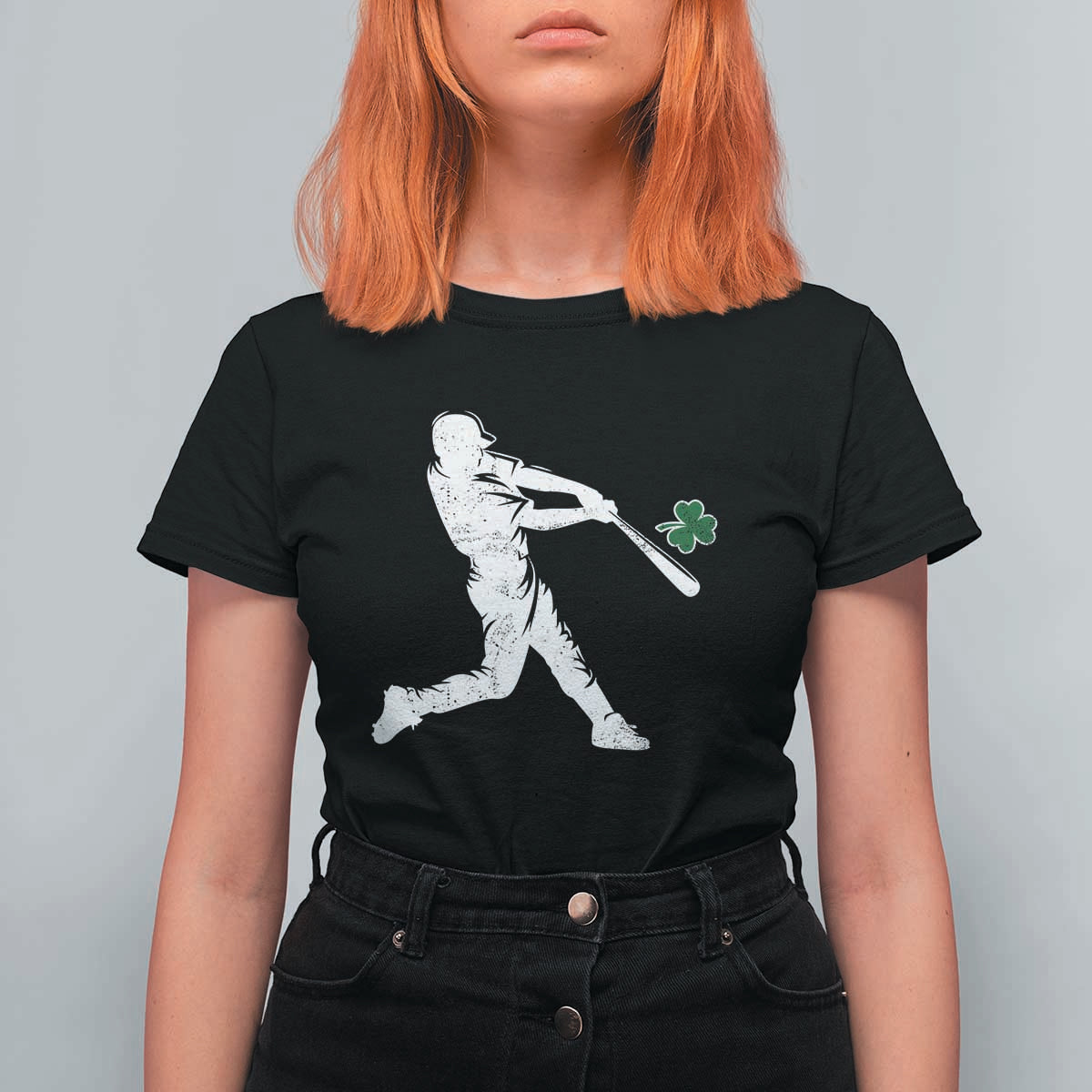 St Patricks Day Baseball Batter Silhouette Shamrock T Shirt For Women
