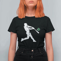 St Patricks Day Baseball Batter Silhouette Shamrock T Shirt For Women