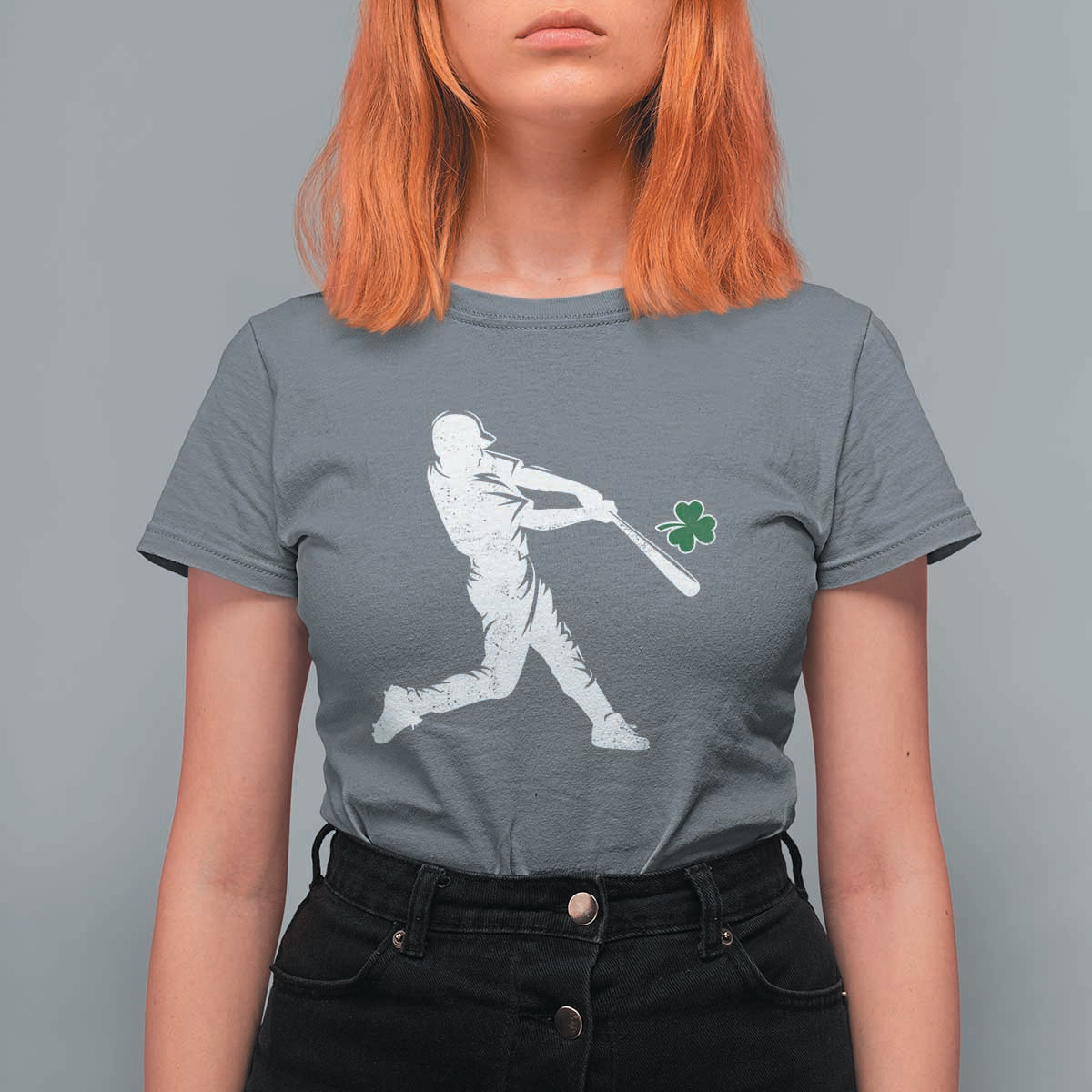 St Patricks Day Baseball Batter Silhouette Shamrock T Shirt For Women