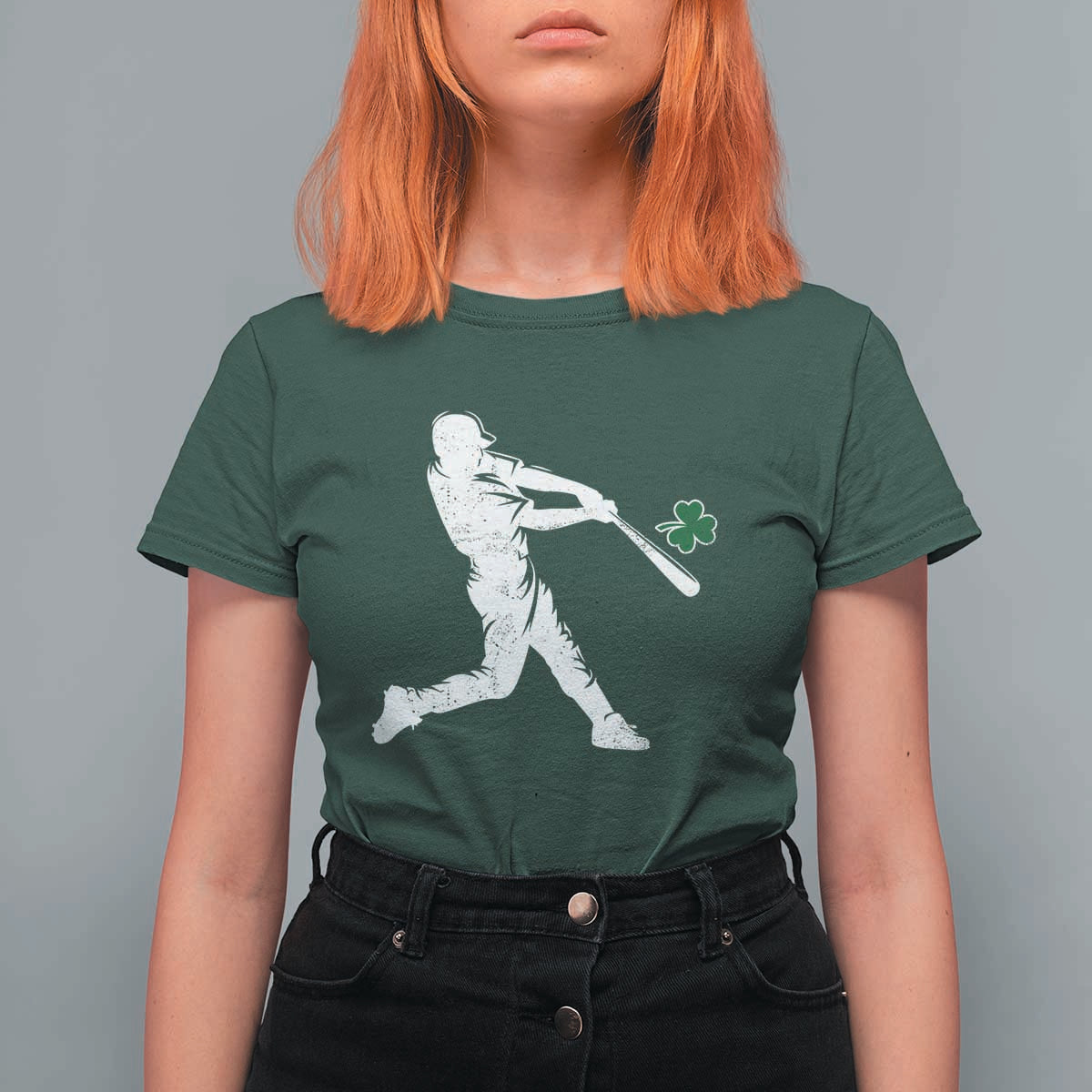 St Patricks Day Baseball Batter Silhouette Shamrock T Shirt For Women