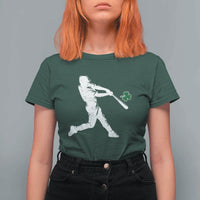 St Patricks Day Baseball Batter Silhouette Shamrock T Shirt For Women