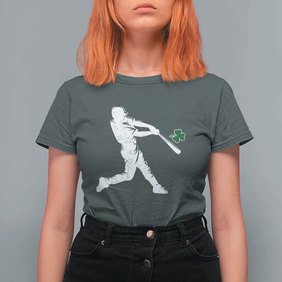 St Patricks Day Baseball Batter Silhouette Shamrock T Shirt For Women