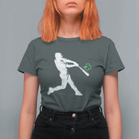 St Patricks Day Baseball Batter Silhouette Shamrock T Shirt For Women