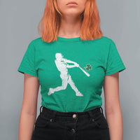 St Patricks Day Baseball Batter Silhouette Shamrock T Shirt For Women