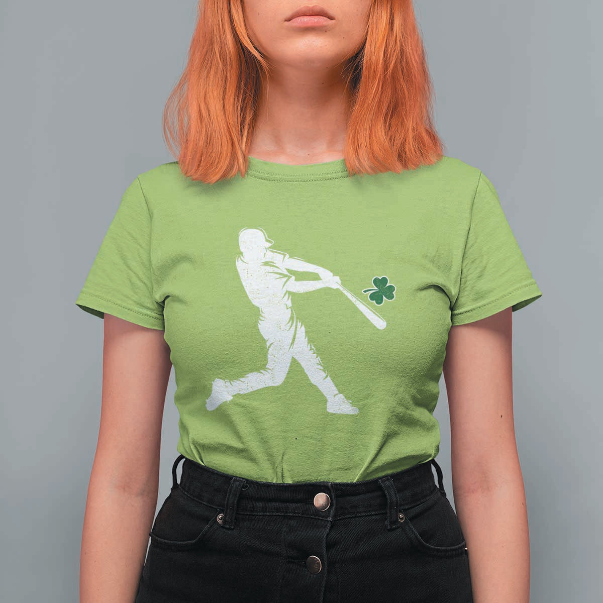 St Patricks Day Baseball Batter Silhouette Shamrock T Shirt For Women