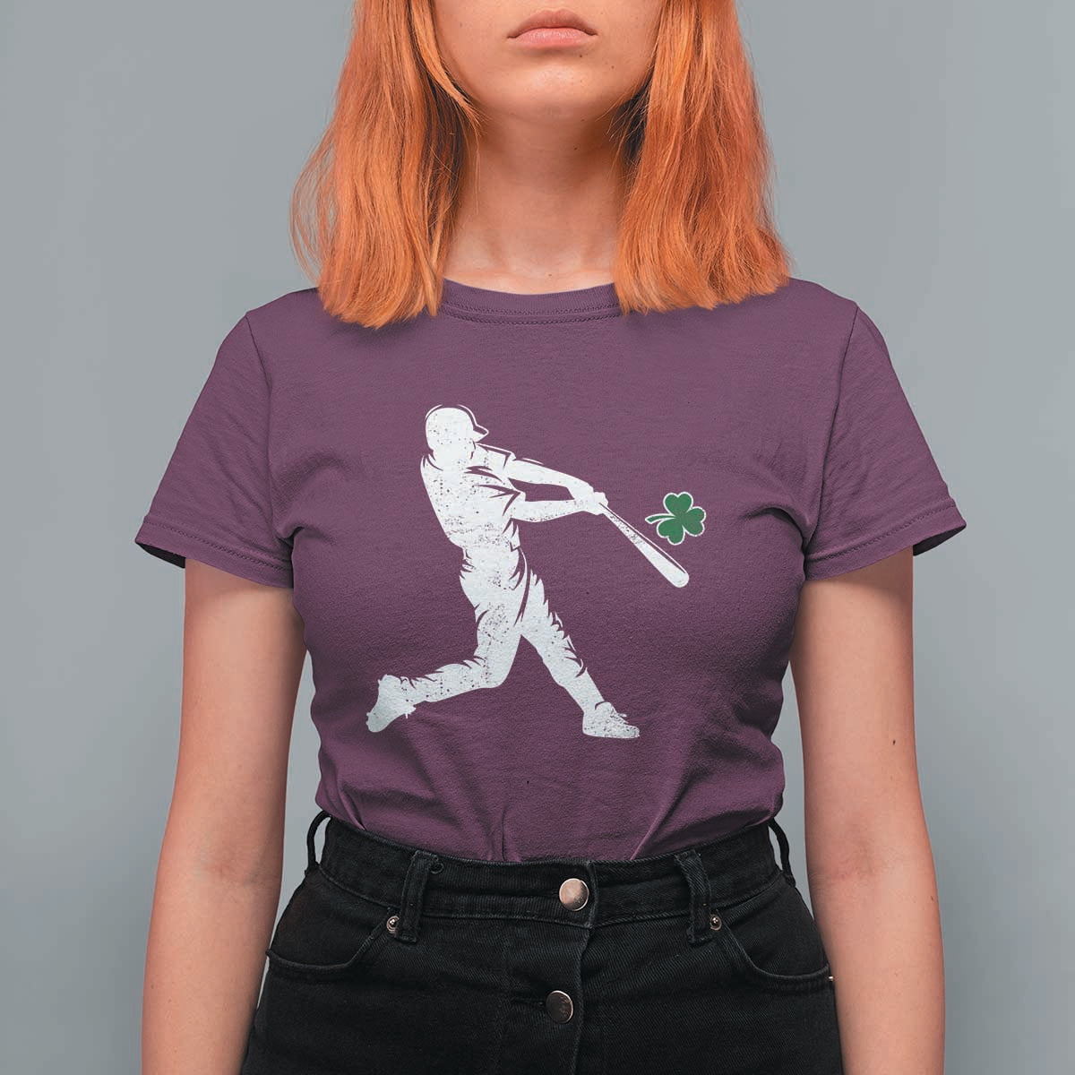 St Patricks Day Baseball Batter Silhouette Shamrock T Shirt For Women