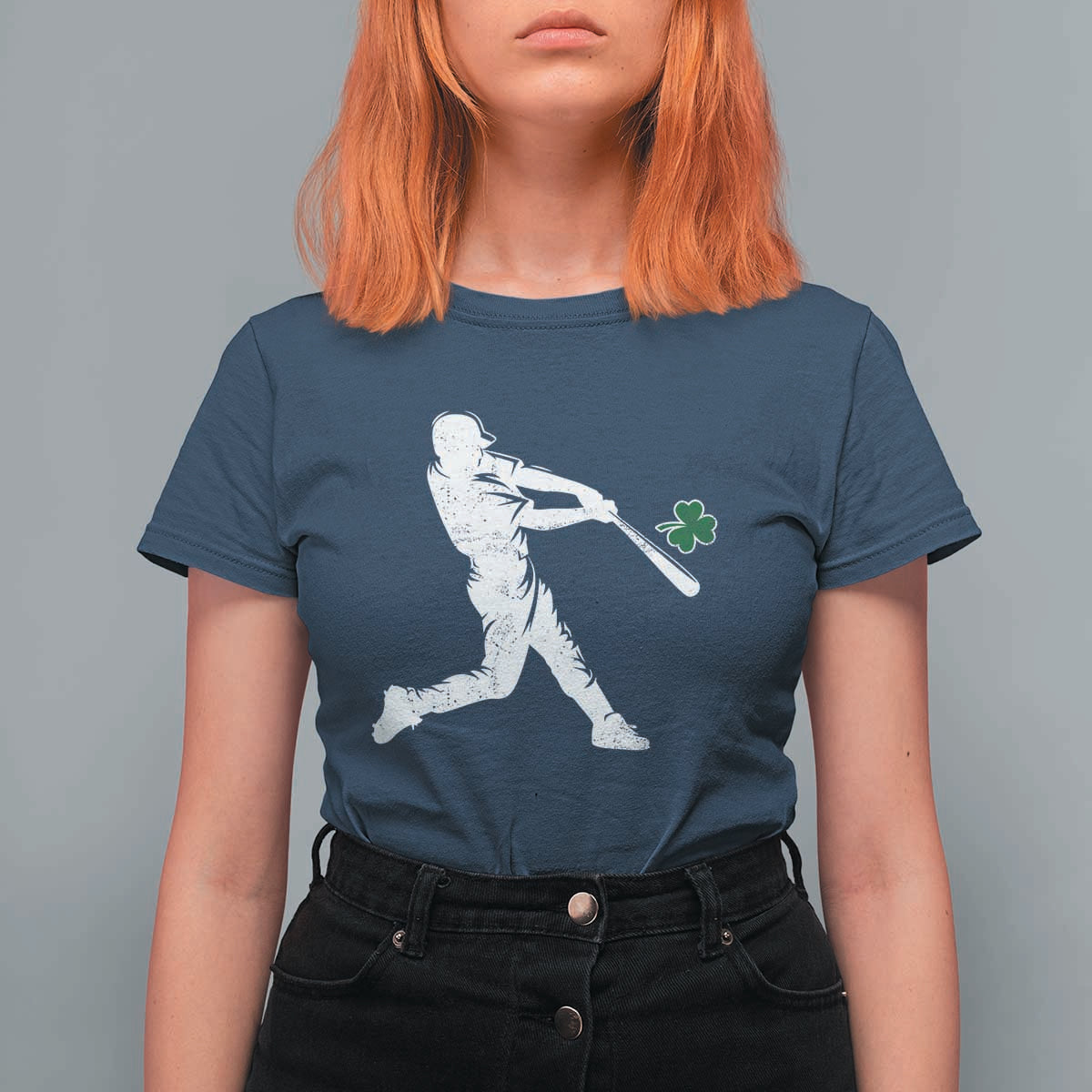 St Patricks Day Baseball Batter Silhouette Shamrock T Shirt For Women