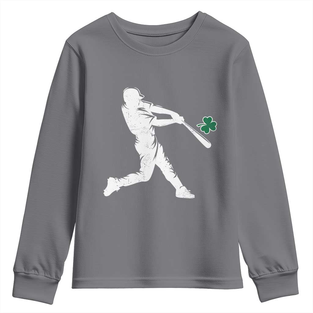 St Patricks Day Baseball Batter Silhouette Shamrock Youth Sweatshirt