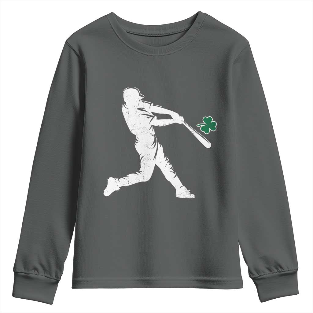 St Patricks Day Baseball Batter Silhouette Shamrock Youth Sweatshirt