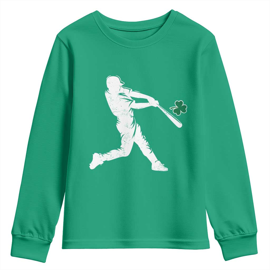 St Patricks Day Baseball Batter Silhouette Shamrock Youth Sweatshirt