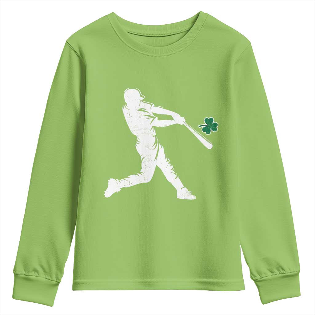 St Patricks Day Baseball Batter Silhouette Shamrock Youth Sweatshirt