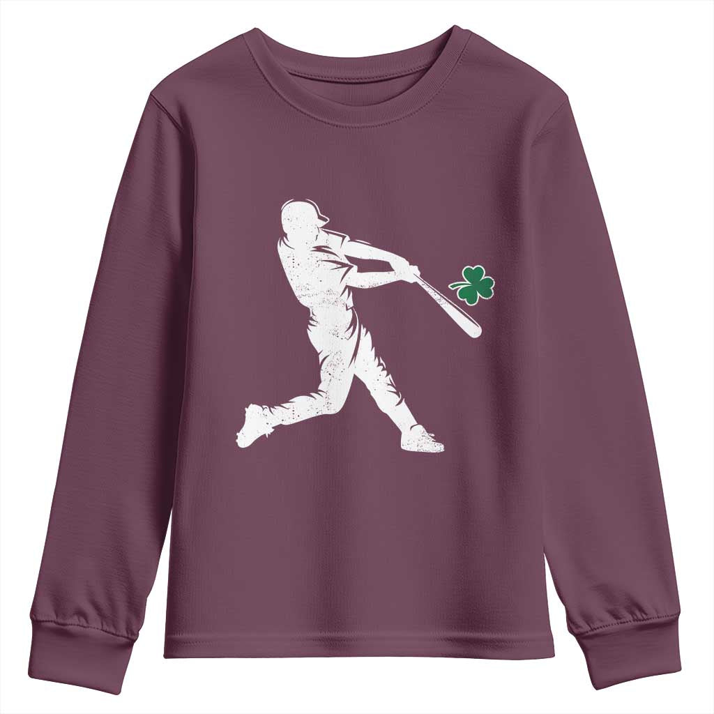 St Patricks Day Baseball Batter Silhouette Shamrock Youth Sweatshirt
