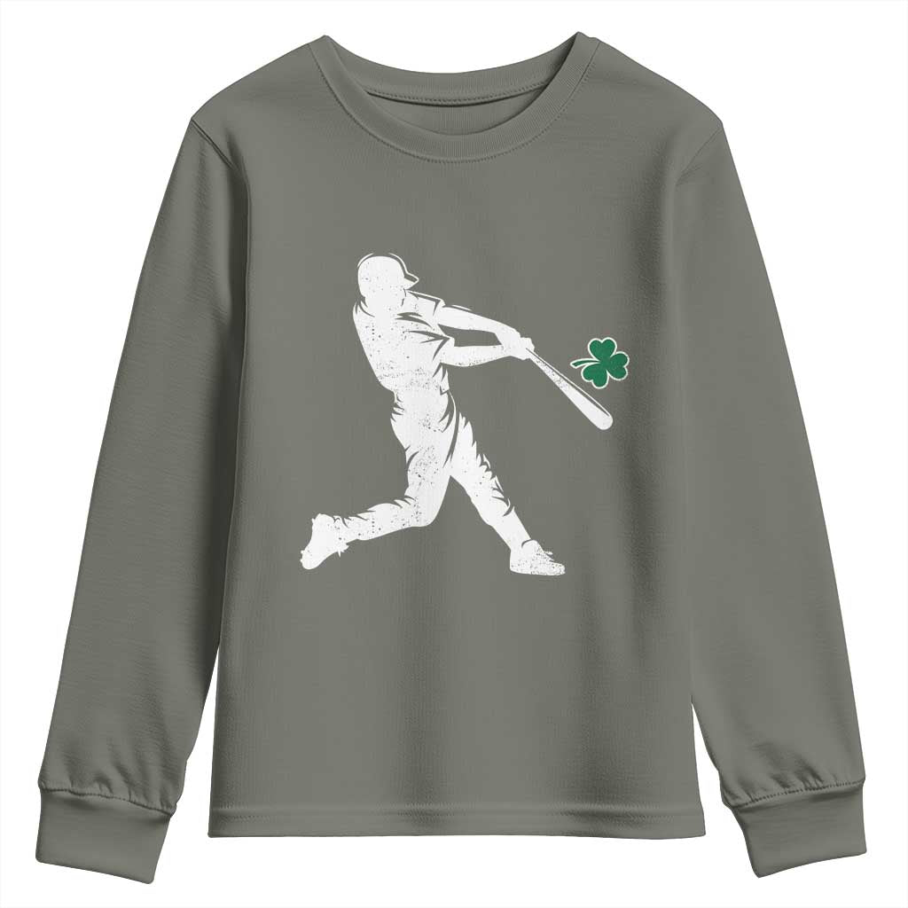 St Patricks Day Baseball Batter Silhouette Shamrock Youth Sweatshirt