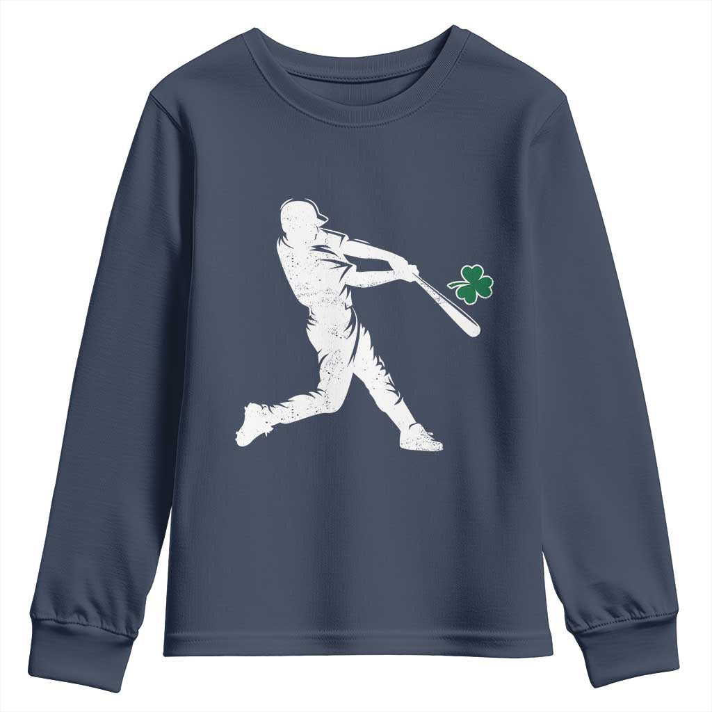 St Patricks Day Baseball Batter Silhouette Shamrock Youth Sweatshirt