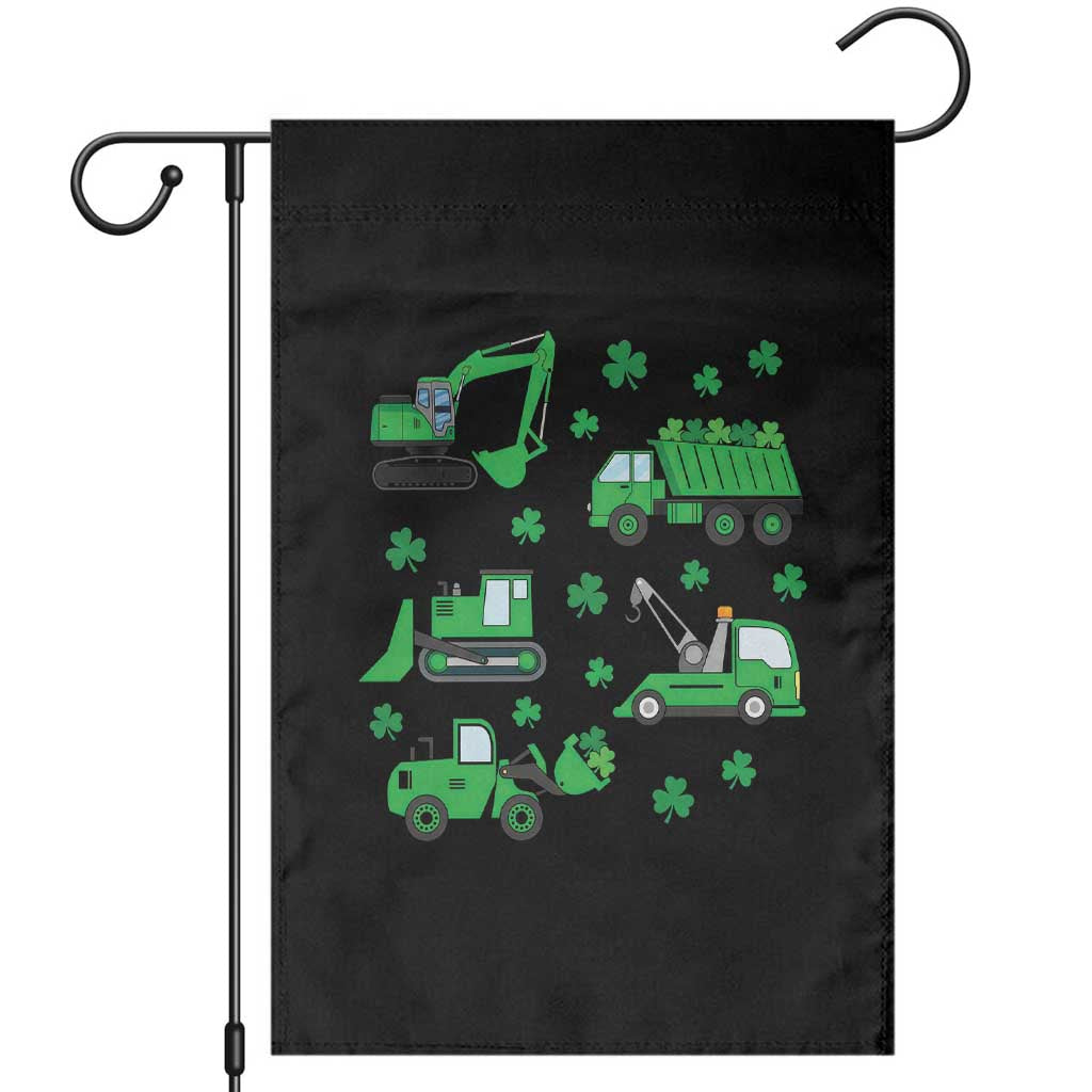 Funny St Patricks Day Construction Trucks Irish Shamrock Garden Flag
