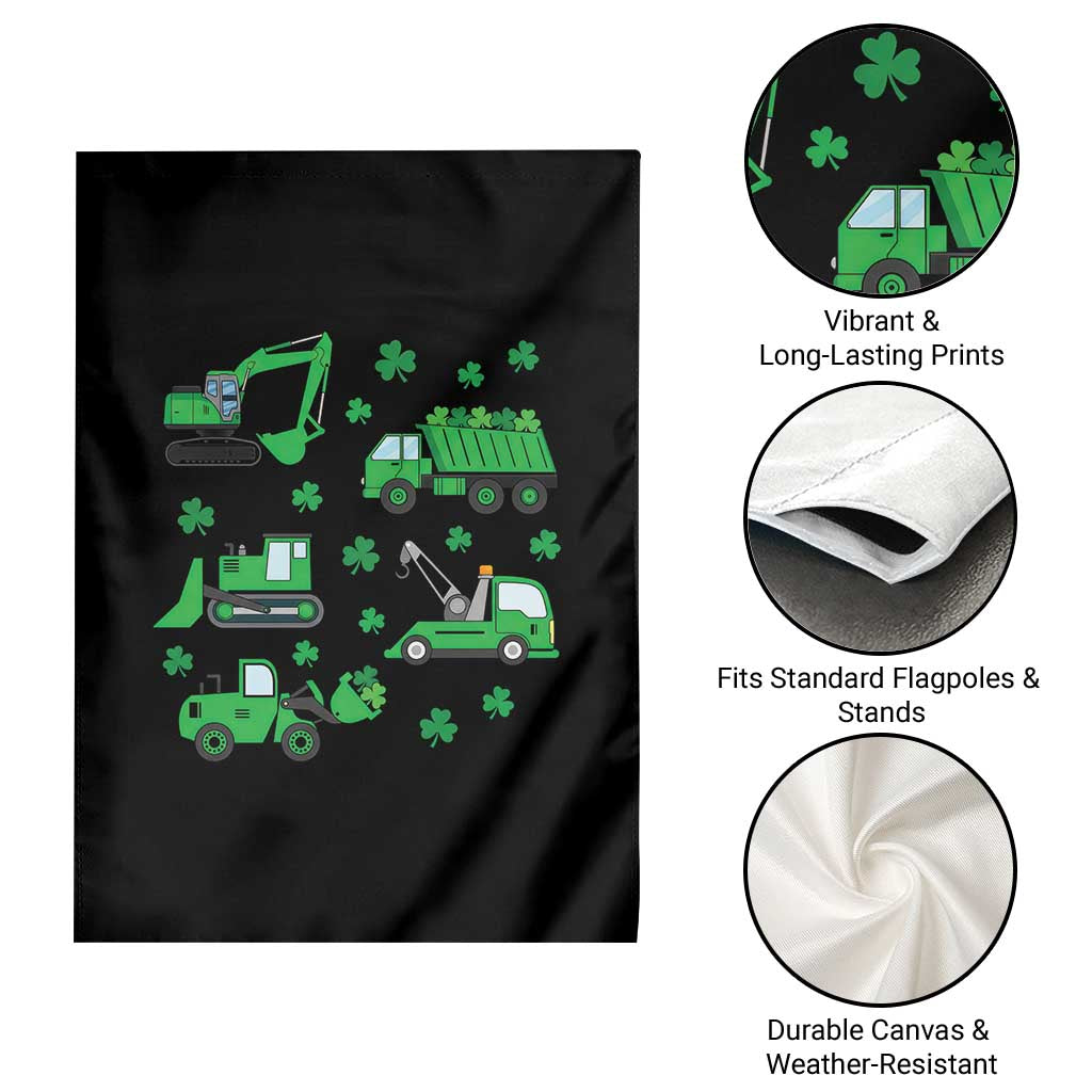 Funny St Patricks Day Construction Trucks Irish Shamrock Garden Flag
