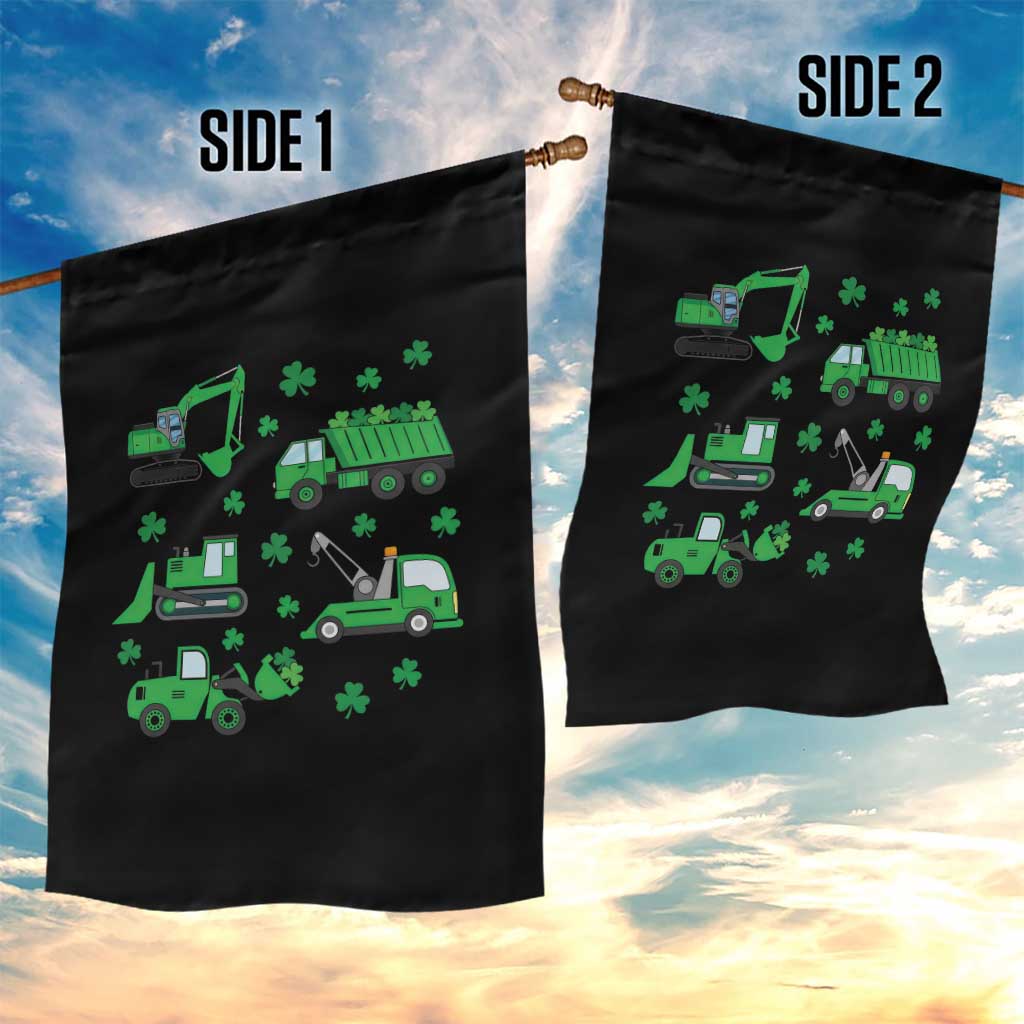 Funny St Patricks Day Construction Trucks Irish Shamrock Garden Flag