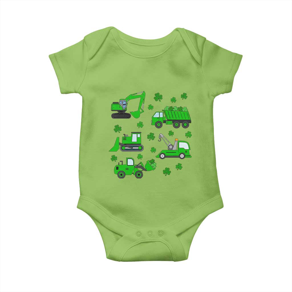 Funny St Patricks Day Construction Trucks Irish Shamrock Baby Onesie