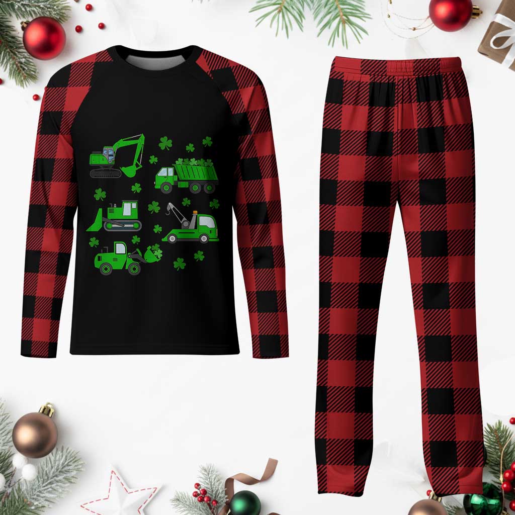 Funny St Patricks Day Construction Trucks Irish Shamrock Plaid Pajama Set