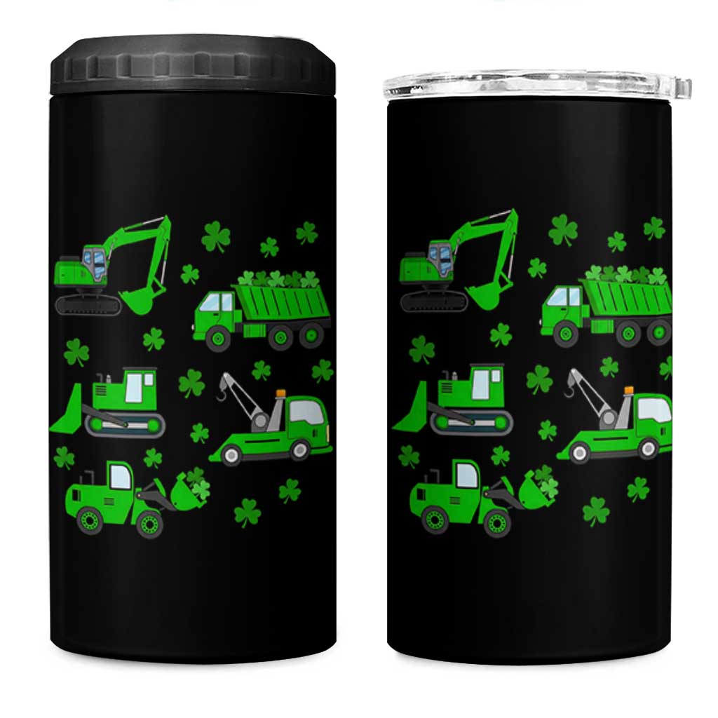 Funny St Patricks Day Construction Trucks Irish Shamrock 4 in 1 Can Cooler Tumbler