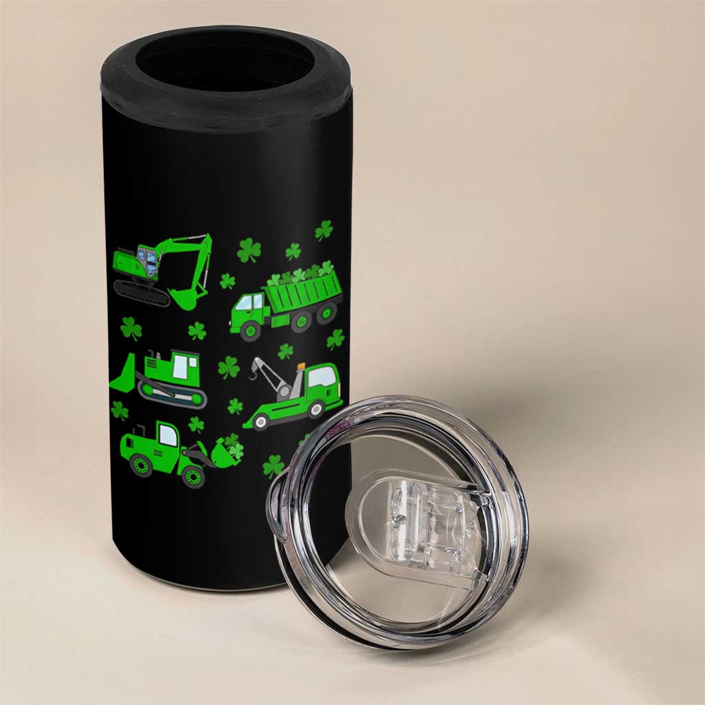 Funny St Patricks Day Construction Trucks Irish Shamrock 4 in 1 Can Cooler Tumbler