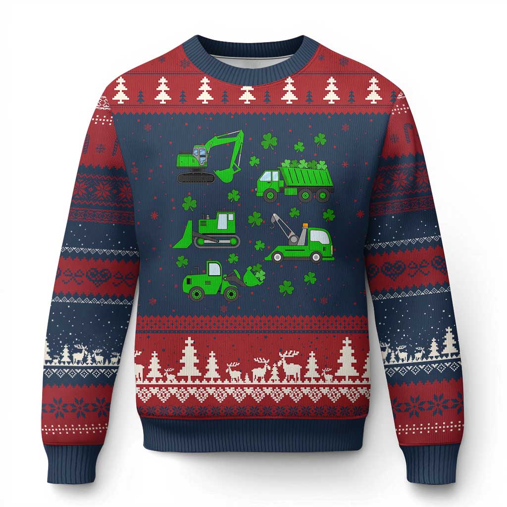 Funny St Patricks Day Construction Trucks Irish Shamrock Ugly Christmas Sweater