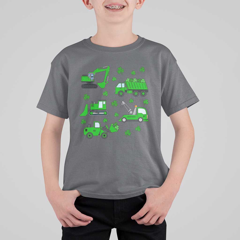 Funny St Patricks Day Construction Trucks Irish Shamrock T Shirt For Kid