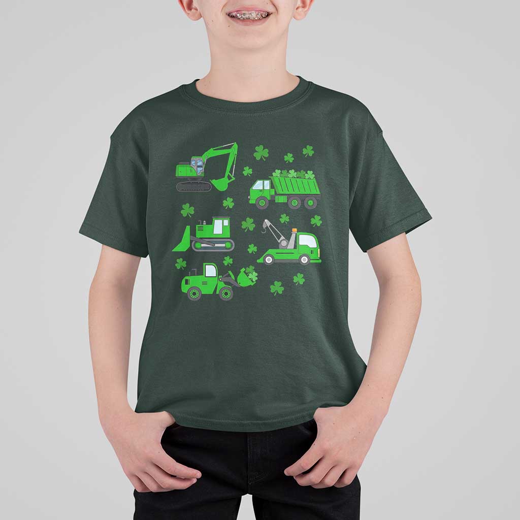 Funny St Patricks Day Construction Trucks Irish Shamrock T Shirt For Kid