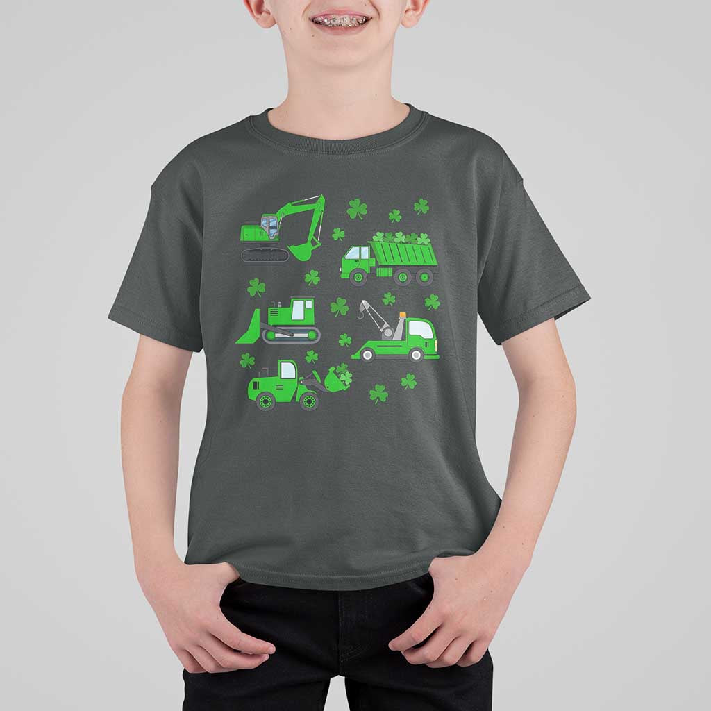 Funny St Patricks Day Construction Trucks Irish Shamrock T Shirt For Kid