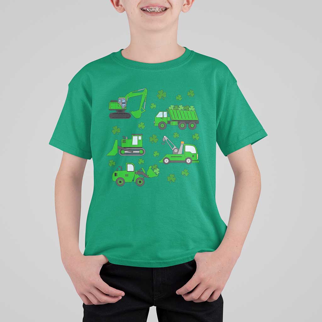 Funny St Patricks Day Construction Trucks Irish Shamrock T Shirt For Kid