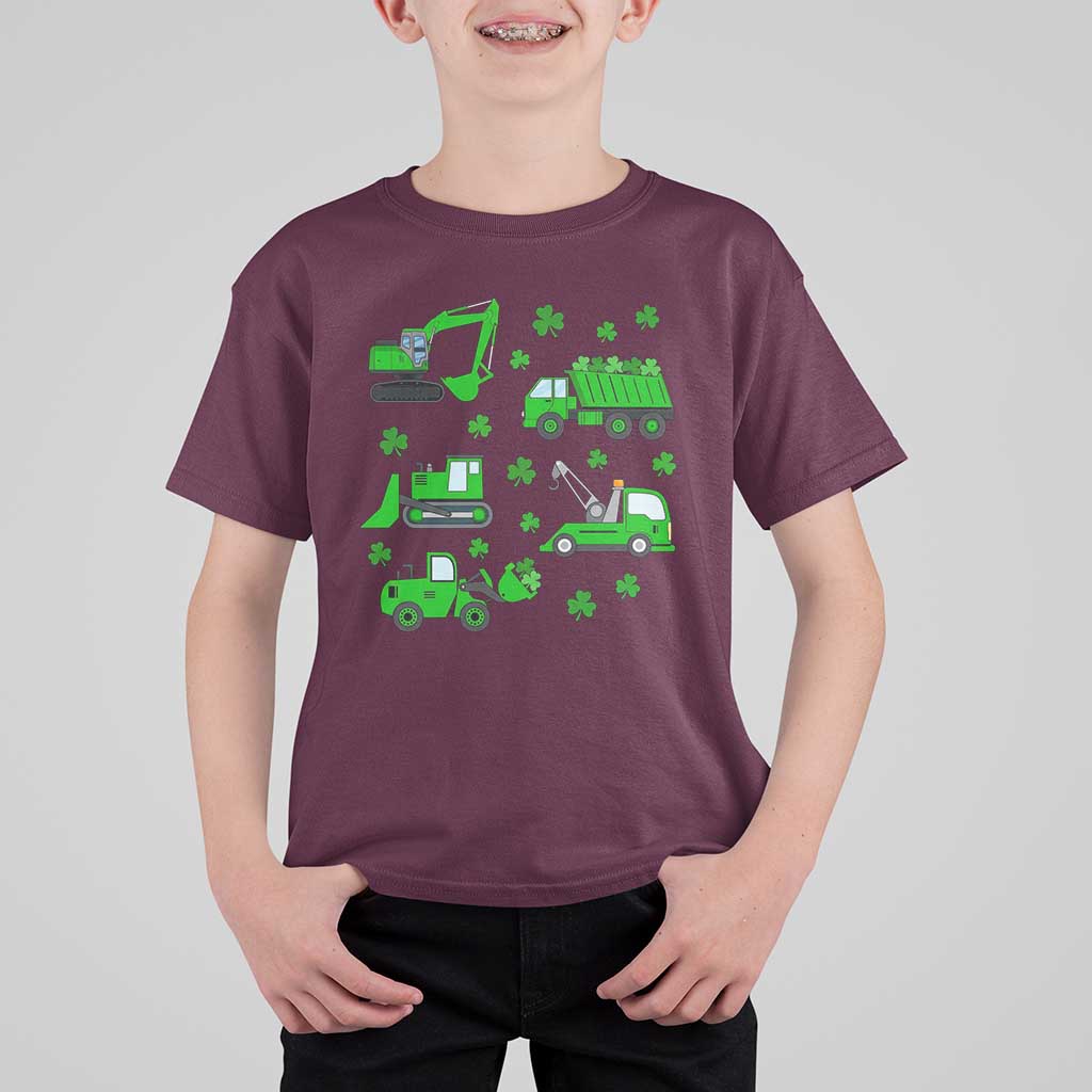 Funny St Patricks Day Construction Trucks Irish Shamrock T Shirt For Kid