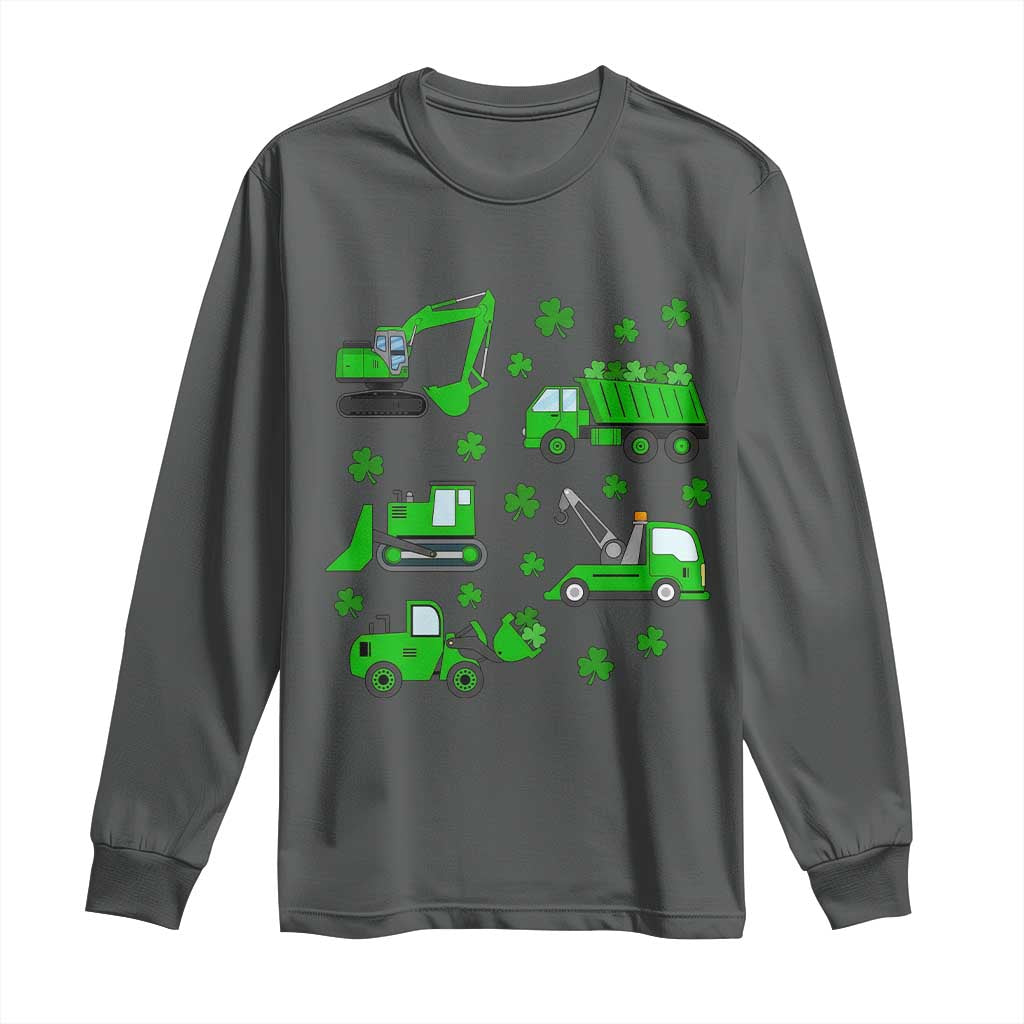 Funny St Patricks Day Construction Trucks Irish Shamrock Long Sleeve Shirt