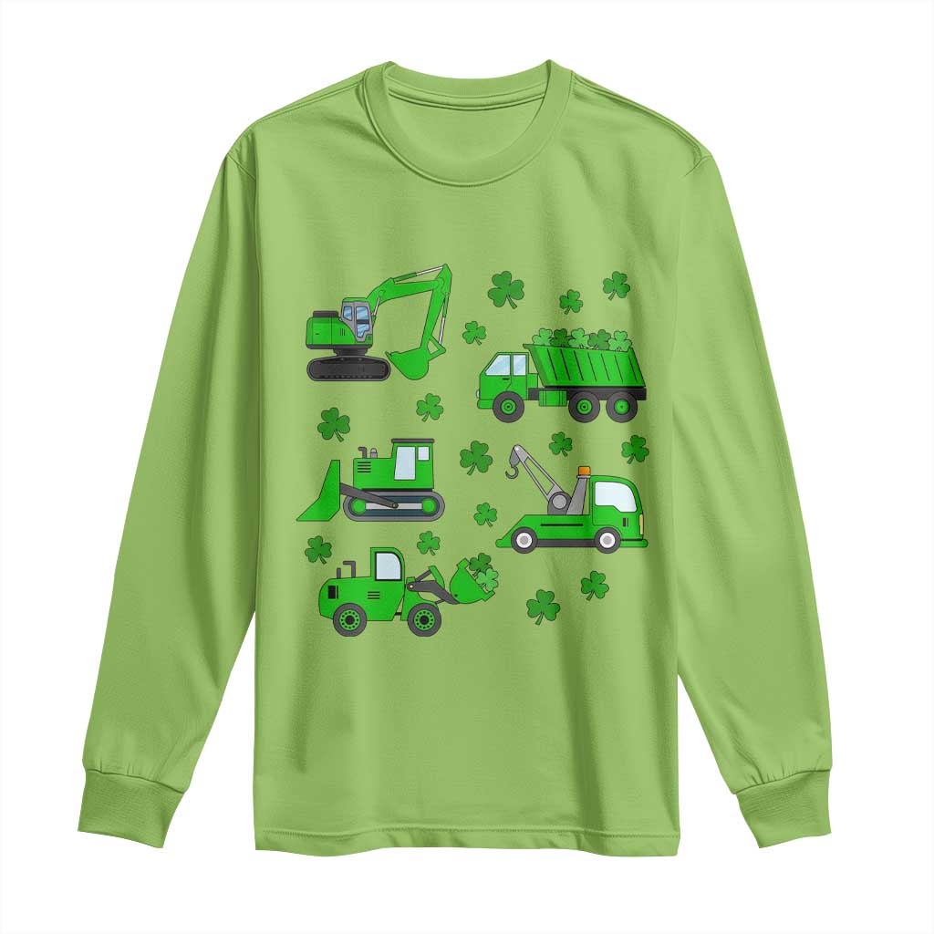 Funny St Patricks Day Construction Trucks Irish Shamrock Long Sleeve Shirt