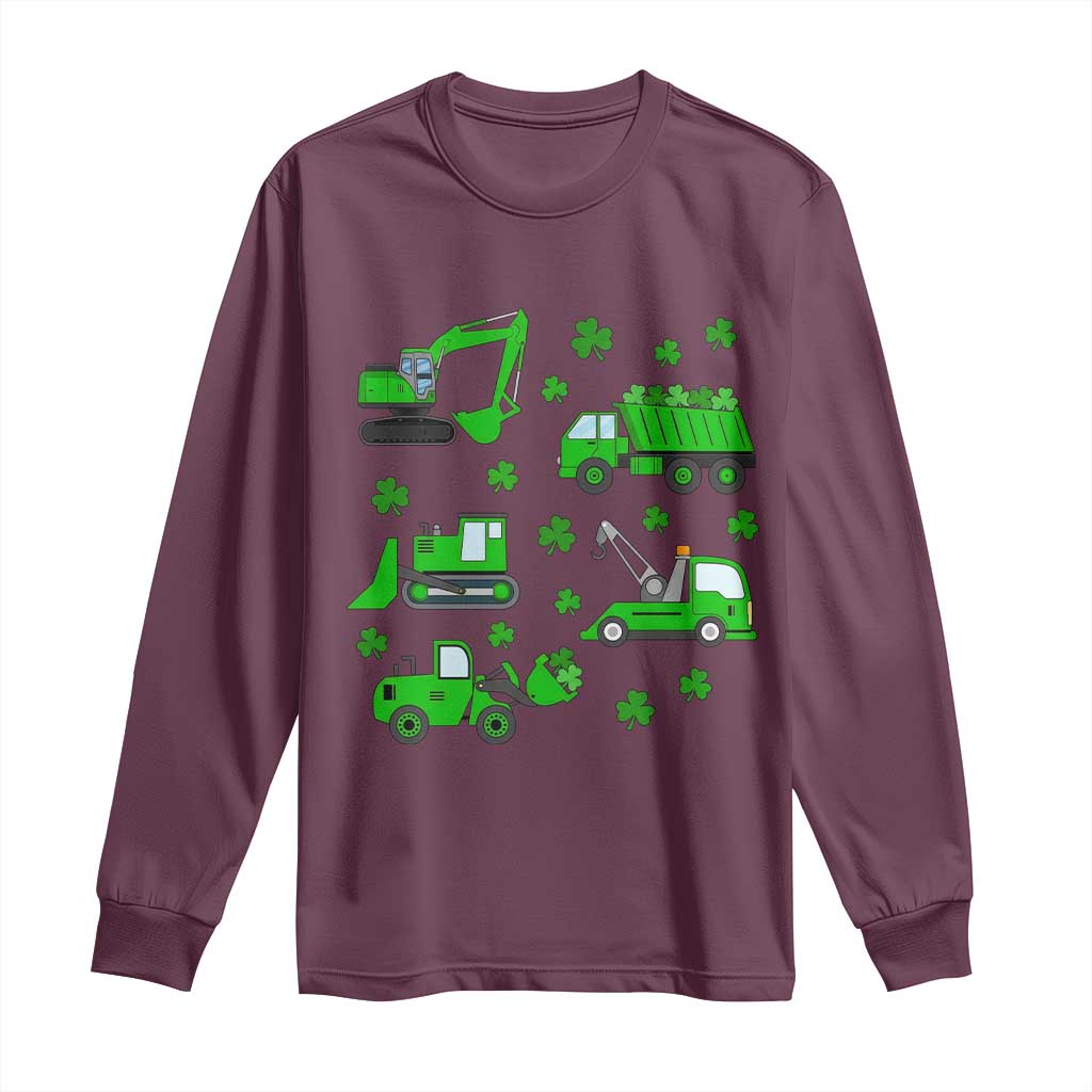Funny St Patricks Day Construction Trucks Irish Shamrock Long Sleeve Shirt