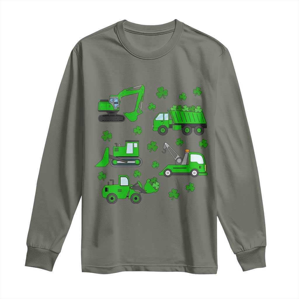 Funny St Patricks Day Construction Trucks Irish Shamrock Long Sleeve Shirt