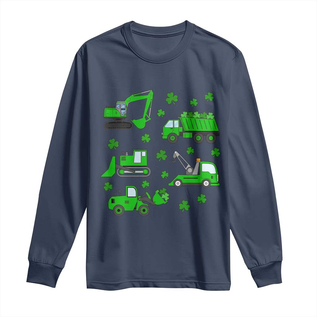 Funny St Patricks Day Construction Trucks Irish Shamrock Long Sleeve Shirt