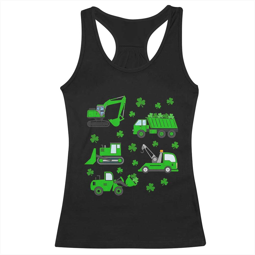 Funny St Patricks Day Construction Trucks Irish Shamrock Racerback Tank Top